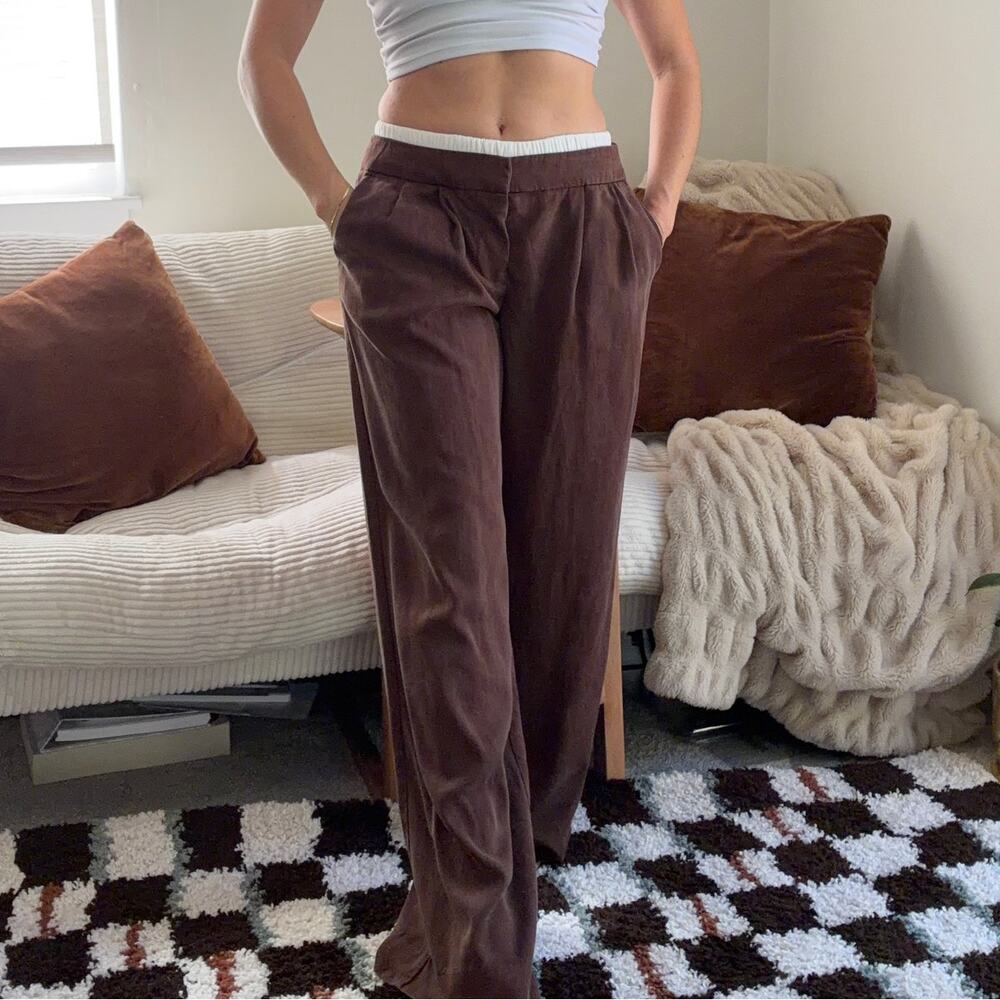 Reformation Tai Boxer Brown Front Pleated Tencel Trouser Work Office Pant Size 0
